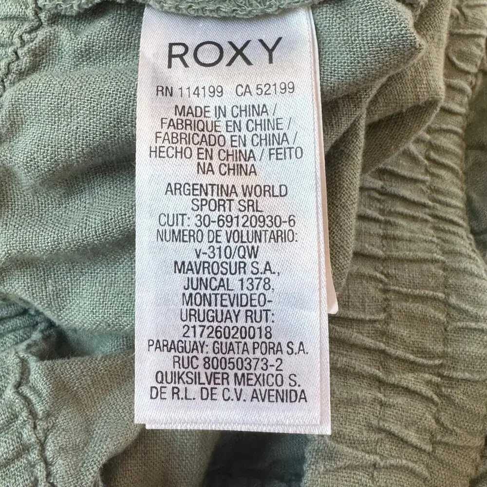 Roxy Girl Olive Green Linen Drawstring Shorts Size 12 Large Beach Coastal